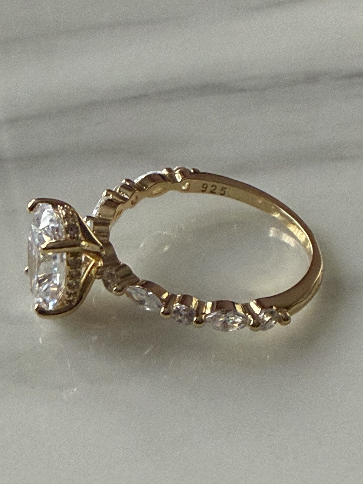 18k Gold Plated 925 Sterling Silver Filled Elliptical Cubic Zirconia Ring