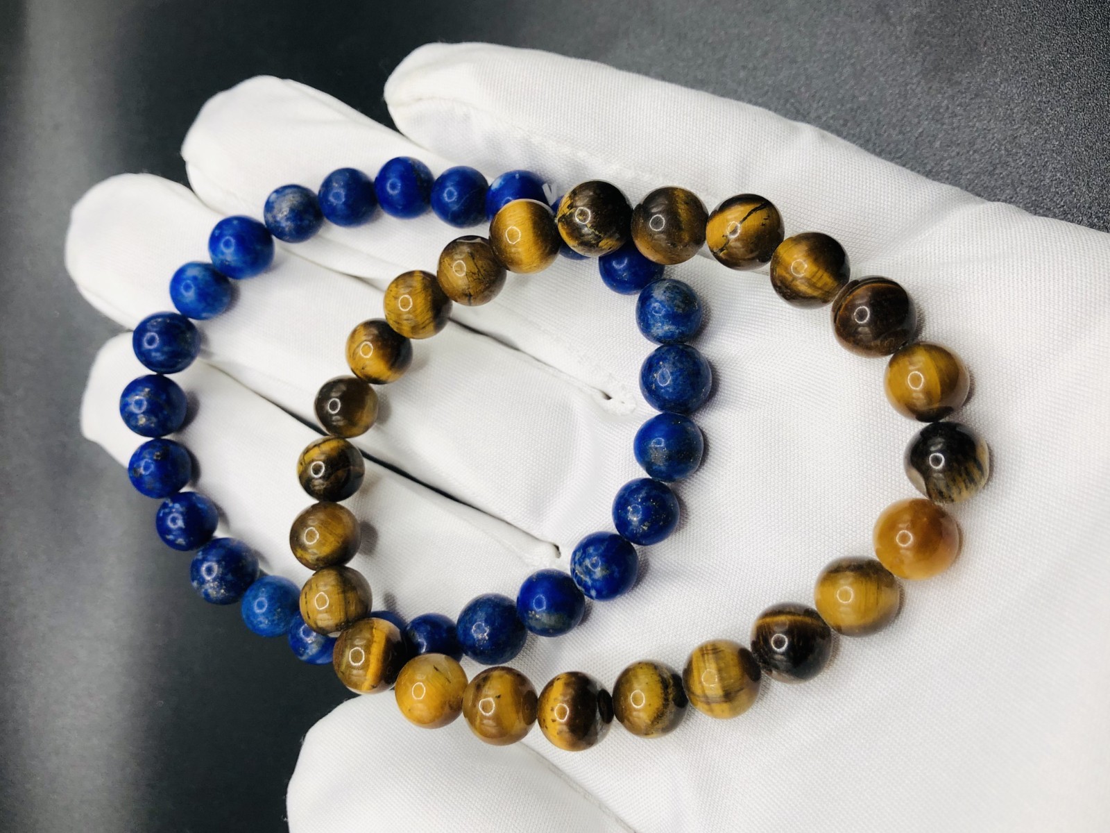 Natural 8mm Lapis Lazuli & Tiger Eye Stone Beaded Bracelet 2Piece Set