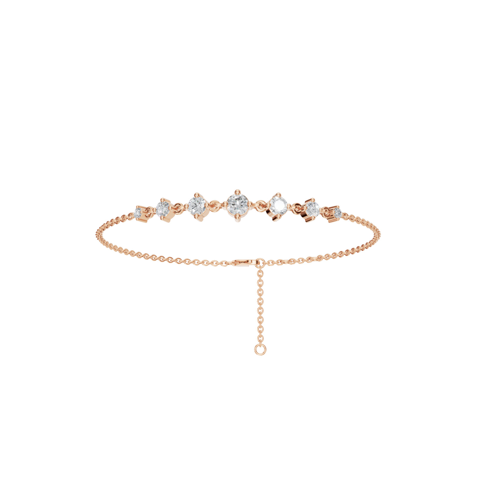 1.00 CT Luna Cascade Round Lab Grown Diamond Minimalist Dainty Chain Bracelet