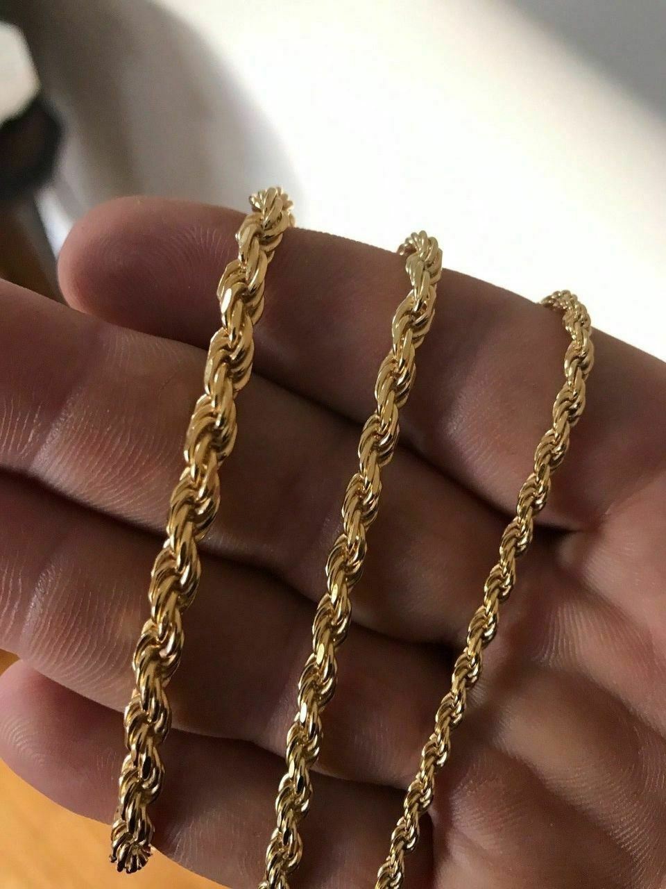 Cadena Estilo Cuerda Bañada En Oro De 14k Sobre Plata 925 Autentica Para Hombre