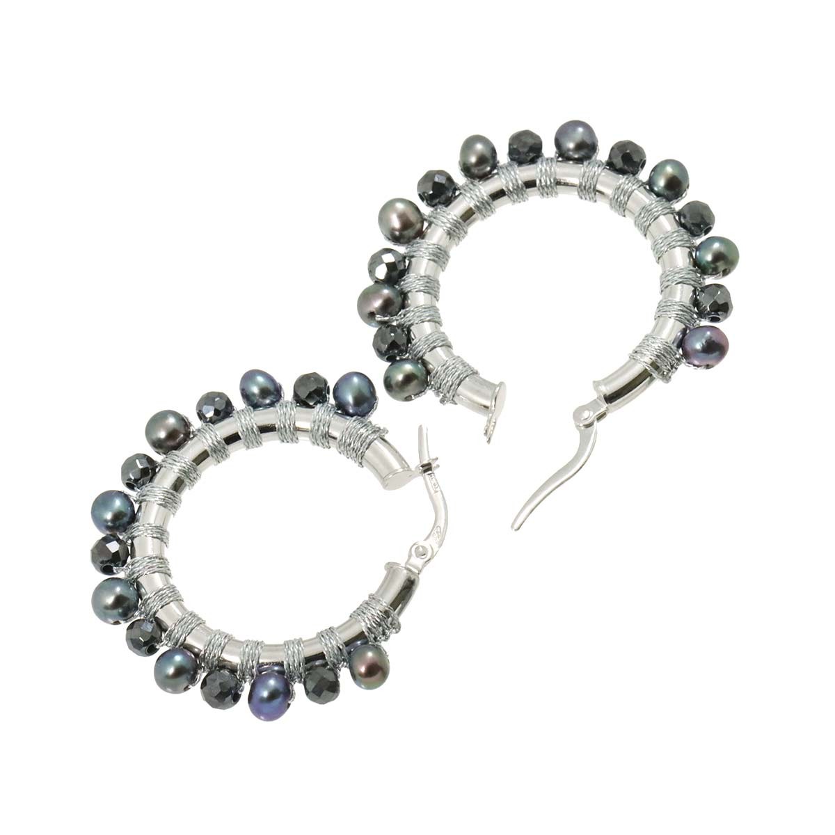 SIMON ALCANTARA Pearl Haematite Earrings Pierced 14K WG 585 90305524