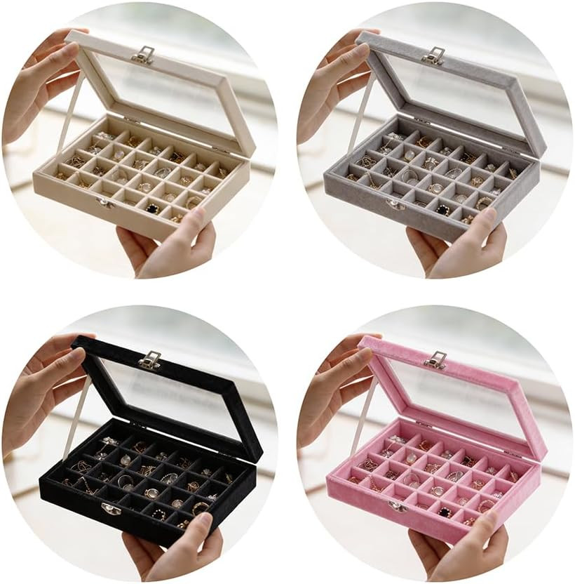 24 Grid Jewelry Ring Display Organizer Box, Pink Earrings Holder Tray, Small Jew