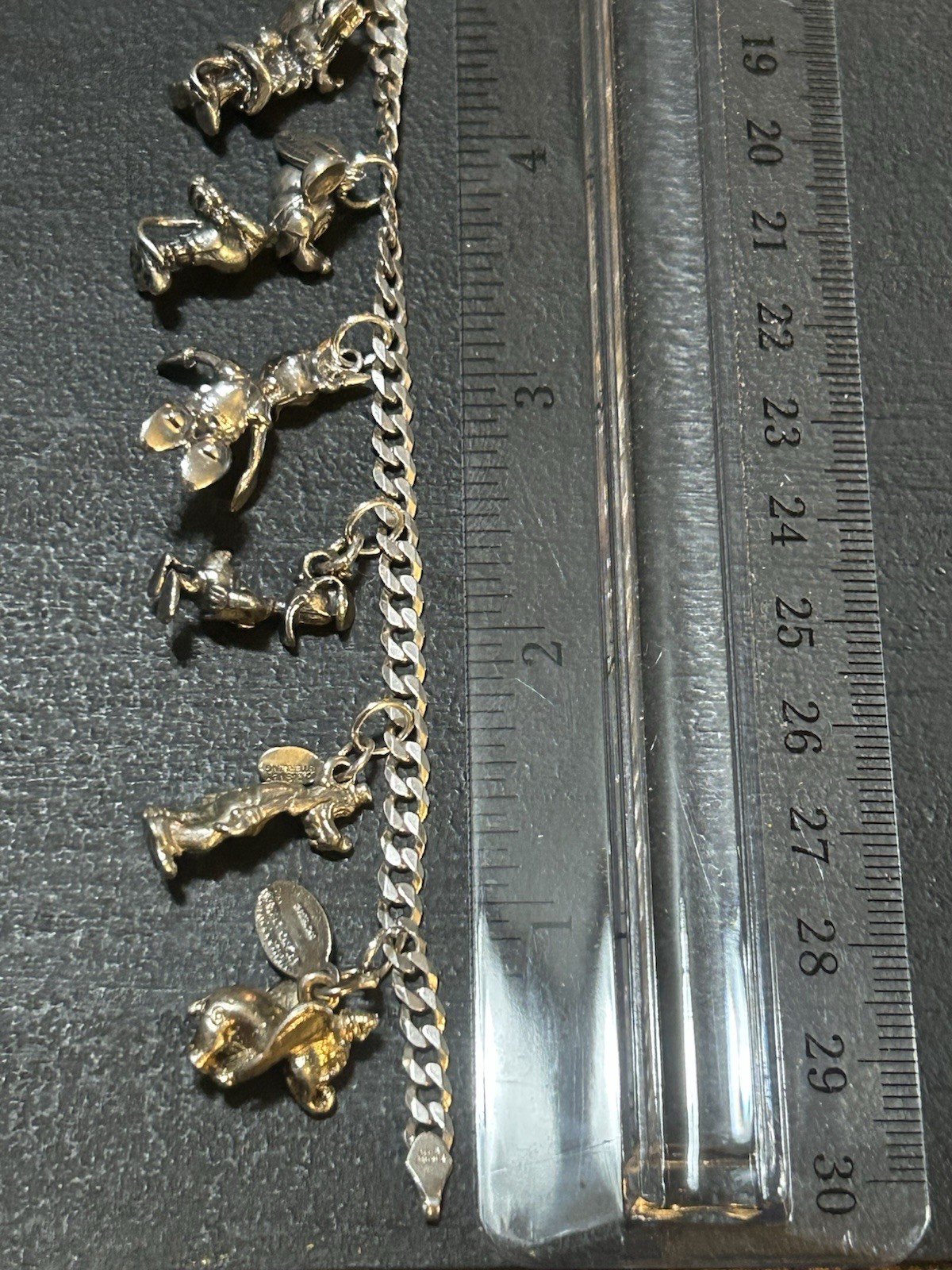 Sterling Silver Walt Disney Production Charm Bracelet 7.5 Inch