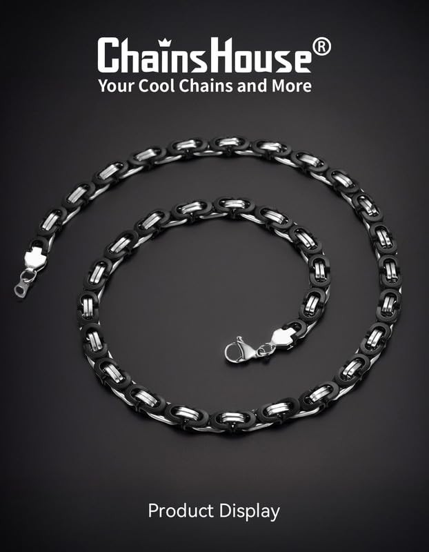 Black Flat Byzantine Chain 8mm 20 inch Stainless Steel Necklace Accessories f…