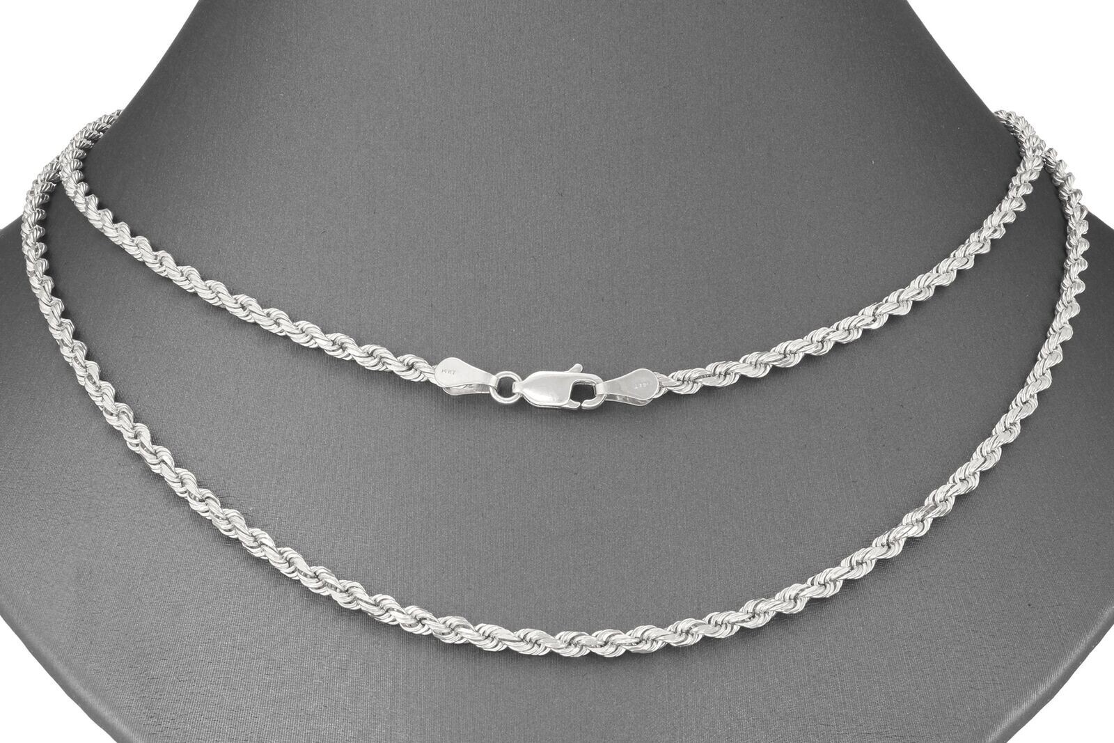 14k White Gold 7″ Solid Diamond Cut Rope Chain Bracelet 2.25mm 2.3 Grams