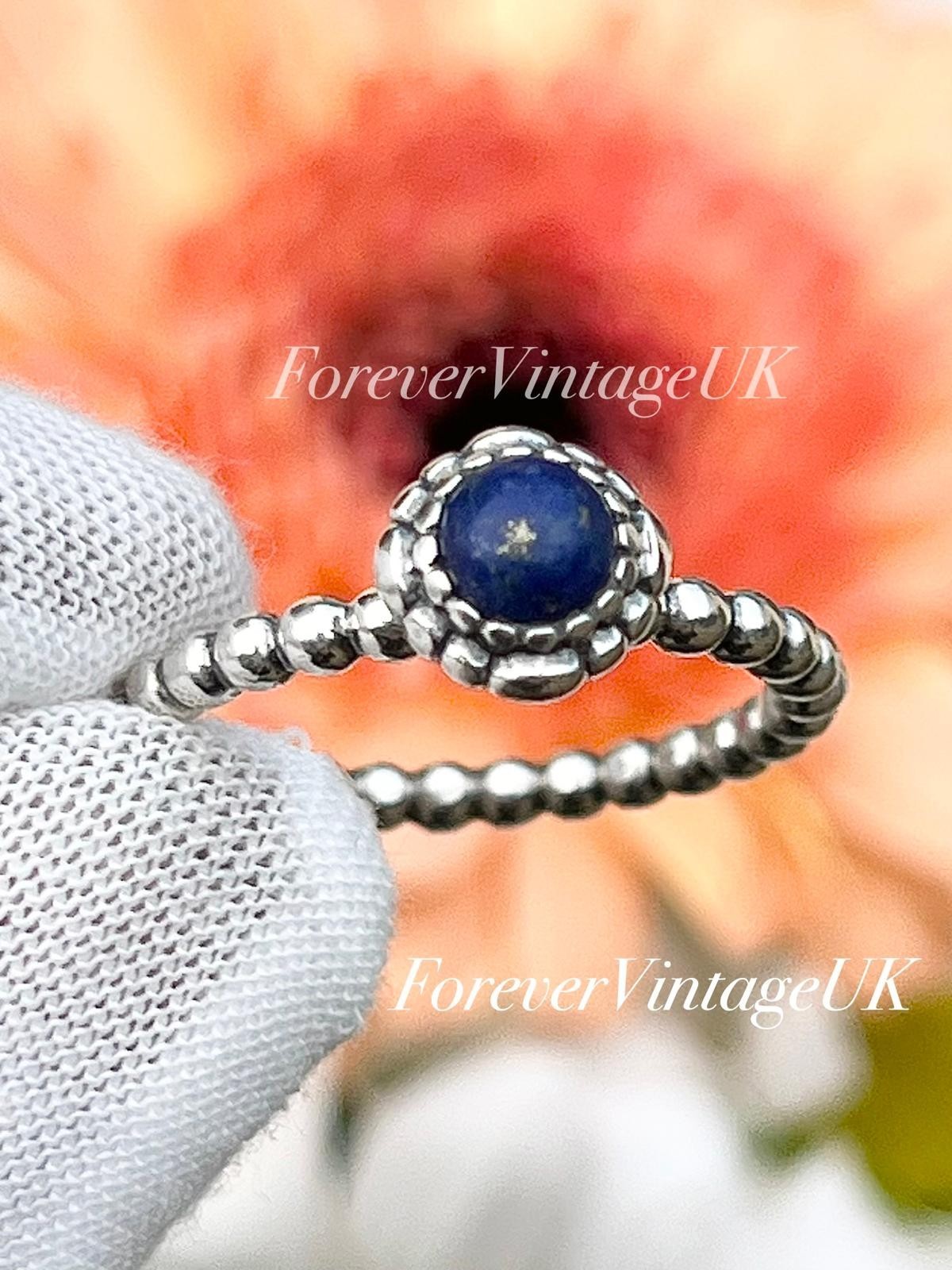 Pandora 🩷 Silver “September Birthstone” Ring – Blue Lapis – EU 56 – 3.54g