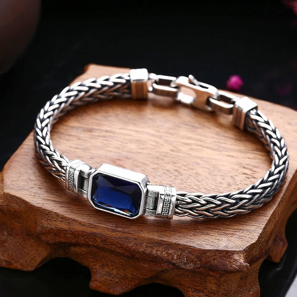 Pure S925 Sterling Silver Chain 12mm Braided Wheat Link Bracelet 7.9inch 34-35g