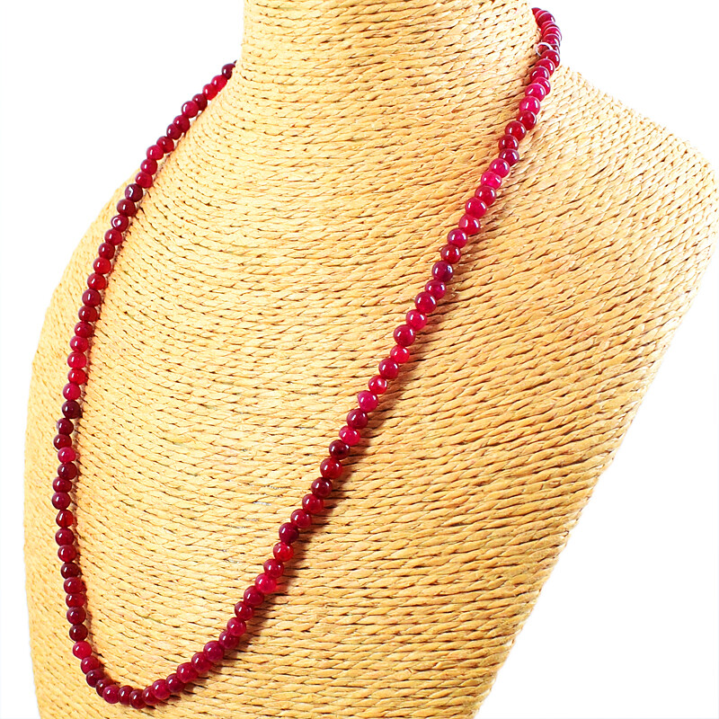 90.00 Cts Earth Mined Ruby Round Shape Beads Single Strand Necklace NK 09E123