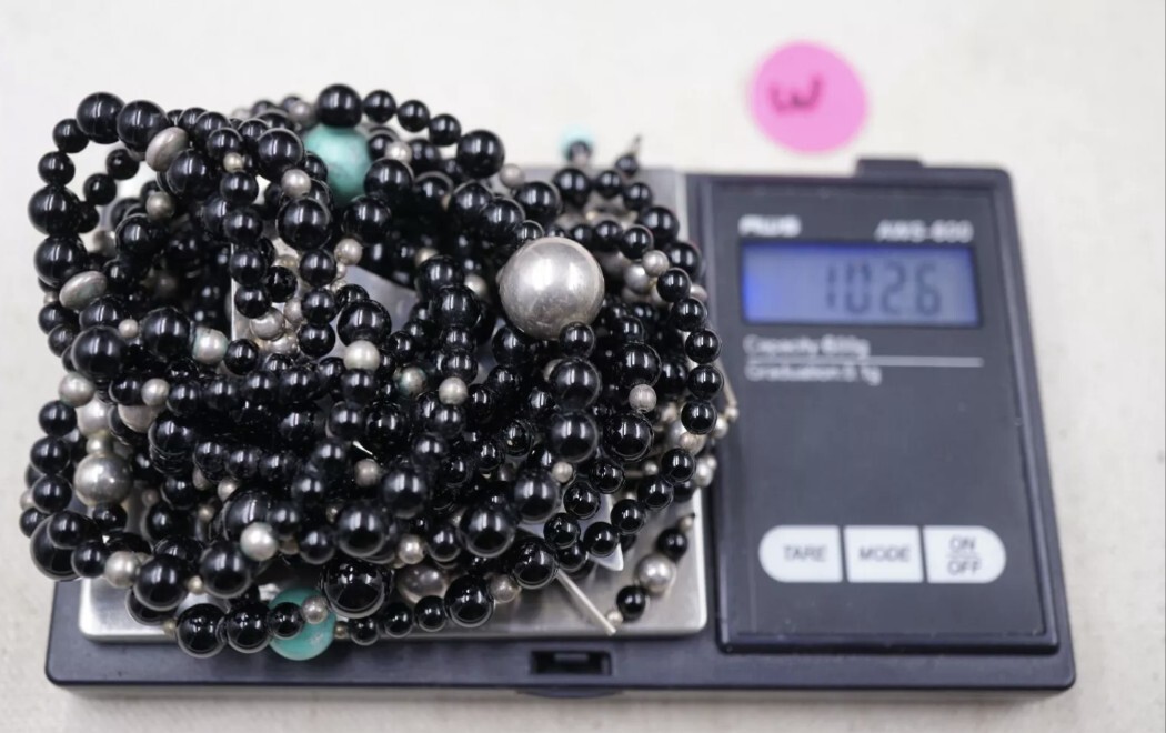 SUSAN CUMMINGS Sterling 3 Multi Strand Black Onyx Bead Necklace Pendant Signed