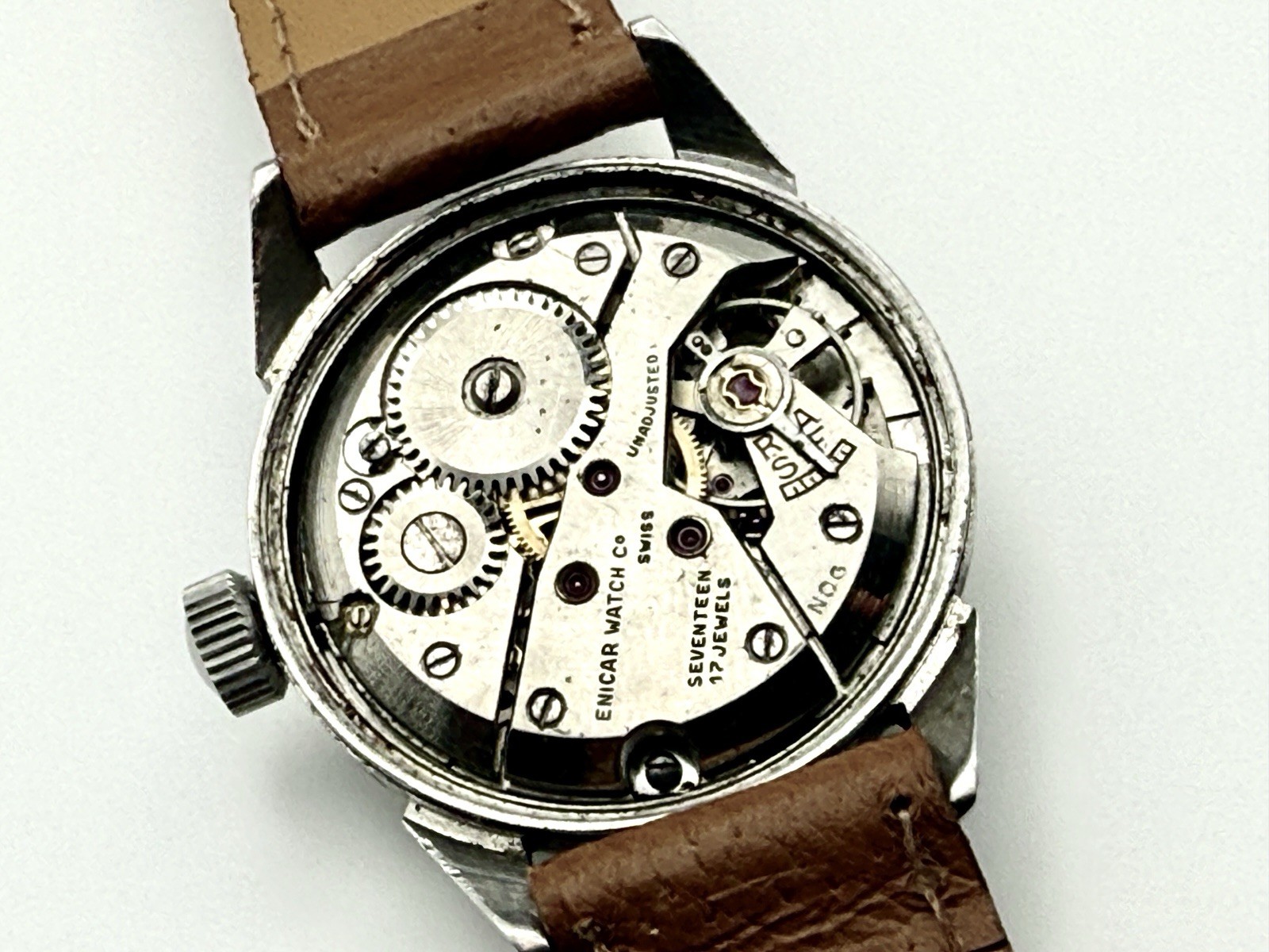 Enicar Waterpro Vintage Swiss Manual Wind 17J Silver Dial Steel Leather 29mm