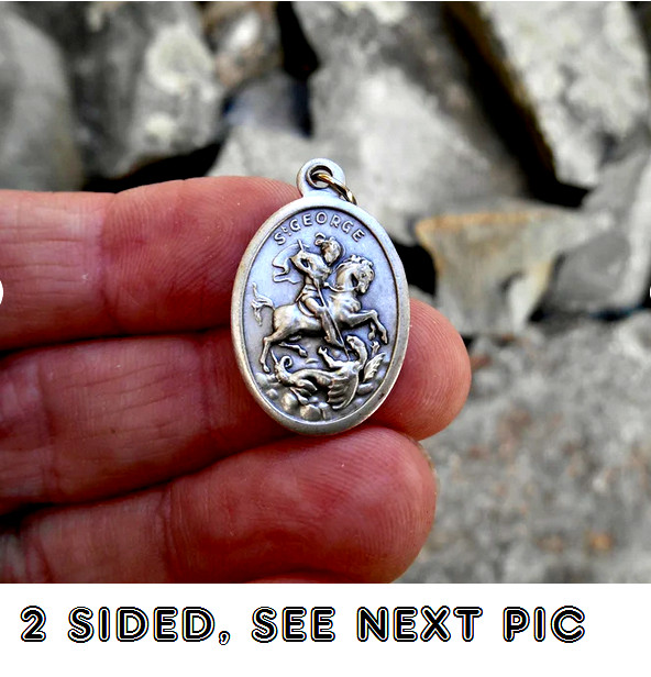SAINT GEORGE FAITH BLESS PROTECTION MEDAL Pendant 18″ 925 Sterling Silver Chain