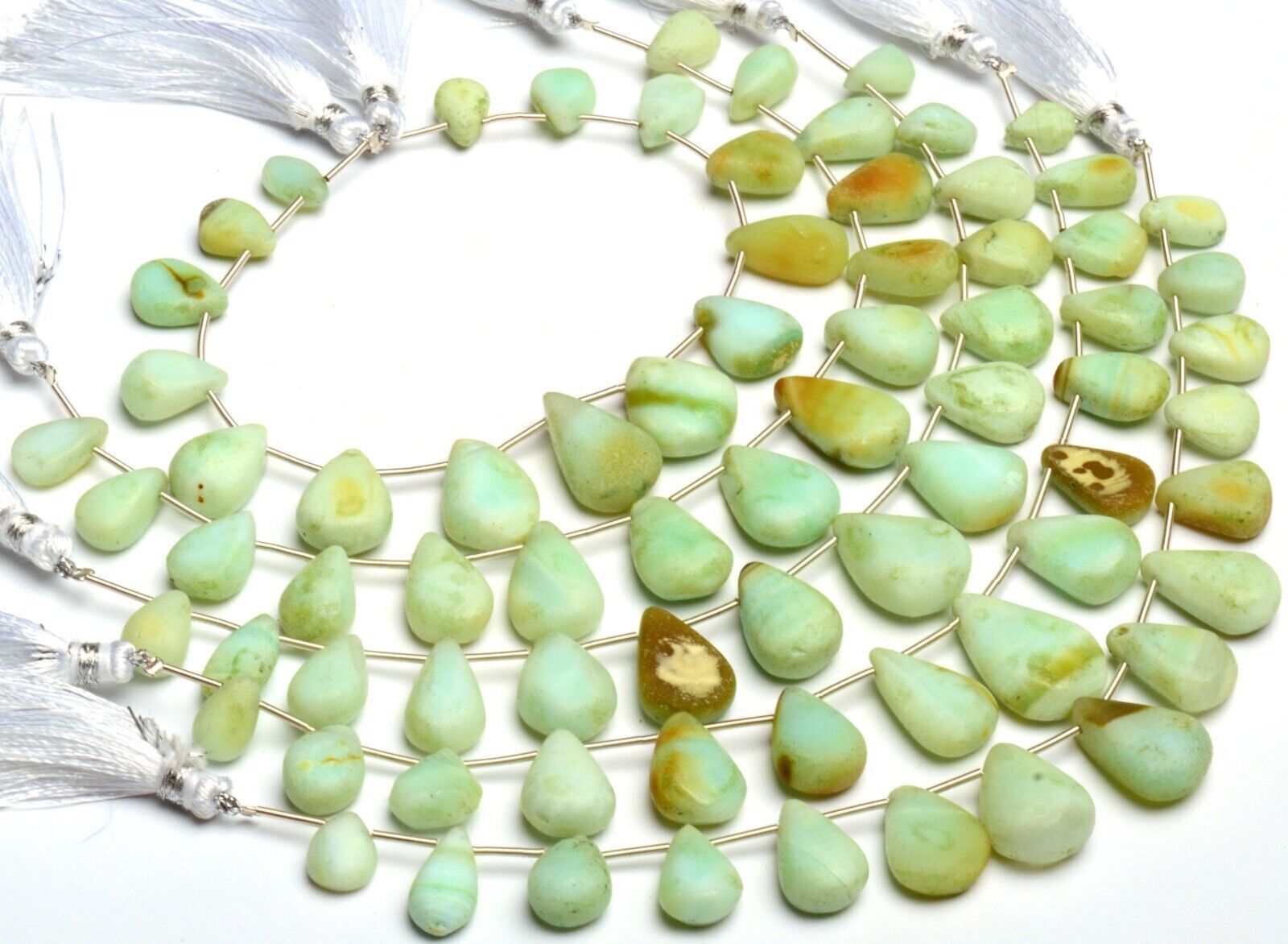 Green Peru Opal Gem 11×7 to 18×13 mm Rough Unpolished Pear Shape Beads Strand 8″