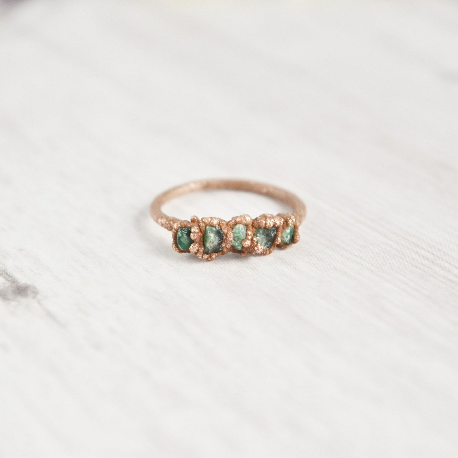 Size 6.5 Raw Emerald Ring, Natural Crystal, Antique Copper, Boho Jewelry
