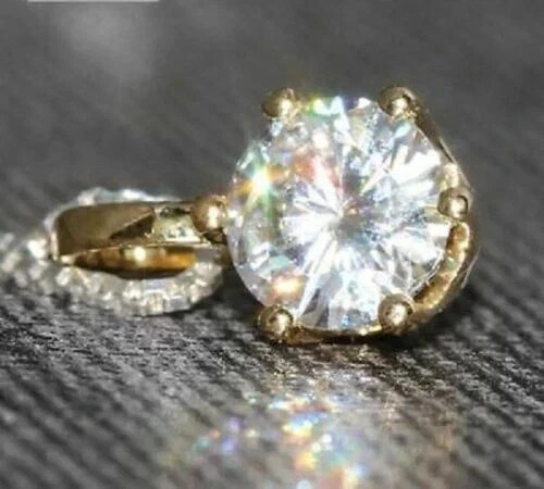 2Ct Round Cut Lab Created Diamond Solitaire Pendant 14K Yellow Gold Plated