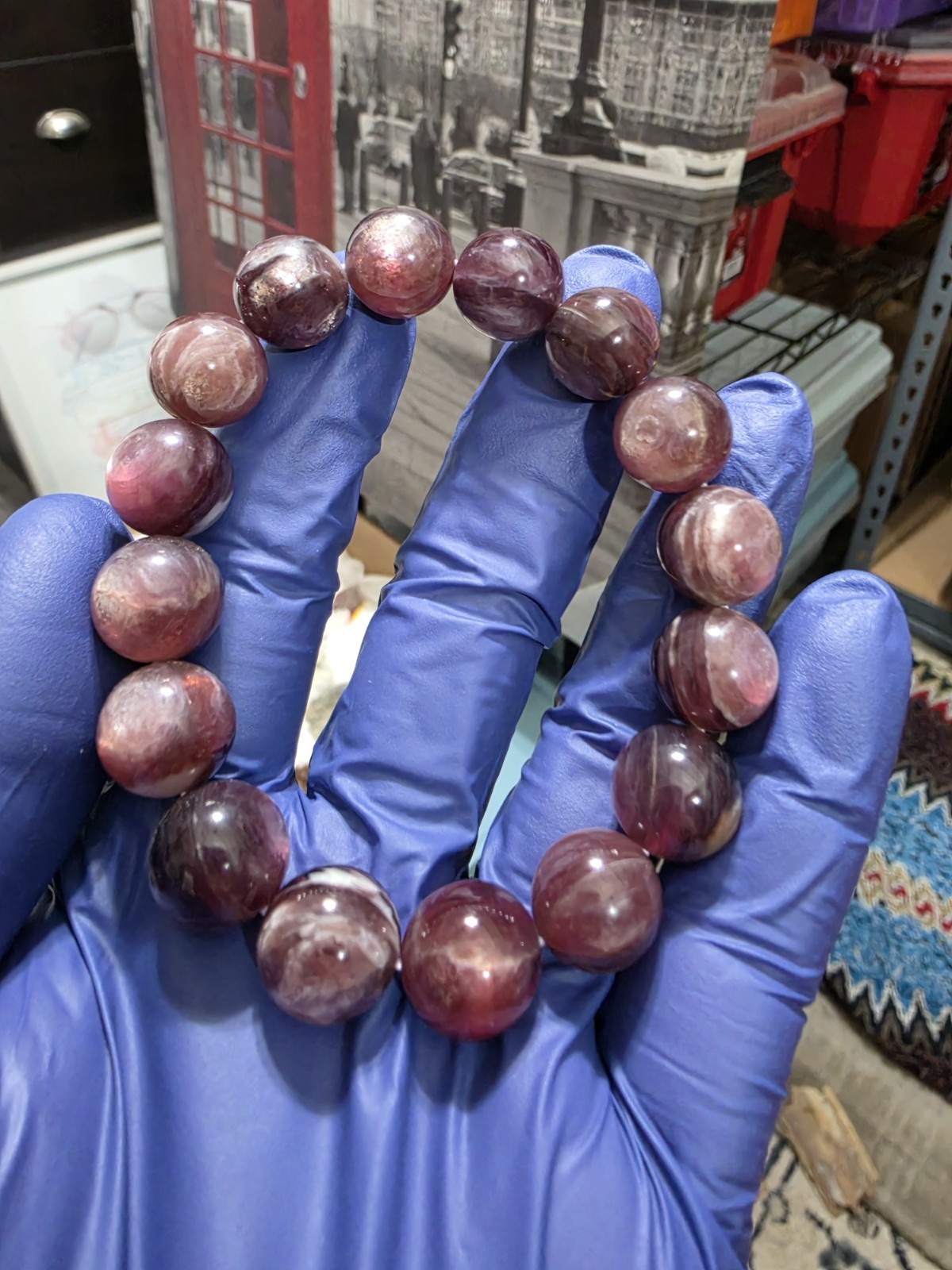 Purple Mica Crystal Quartz Crystal Stretch Bracelet 12.7mm Lepidolite