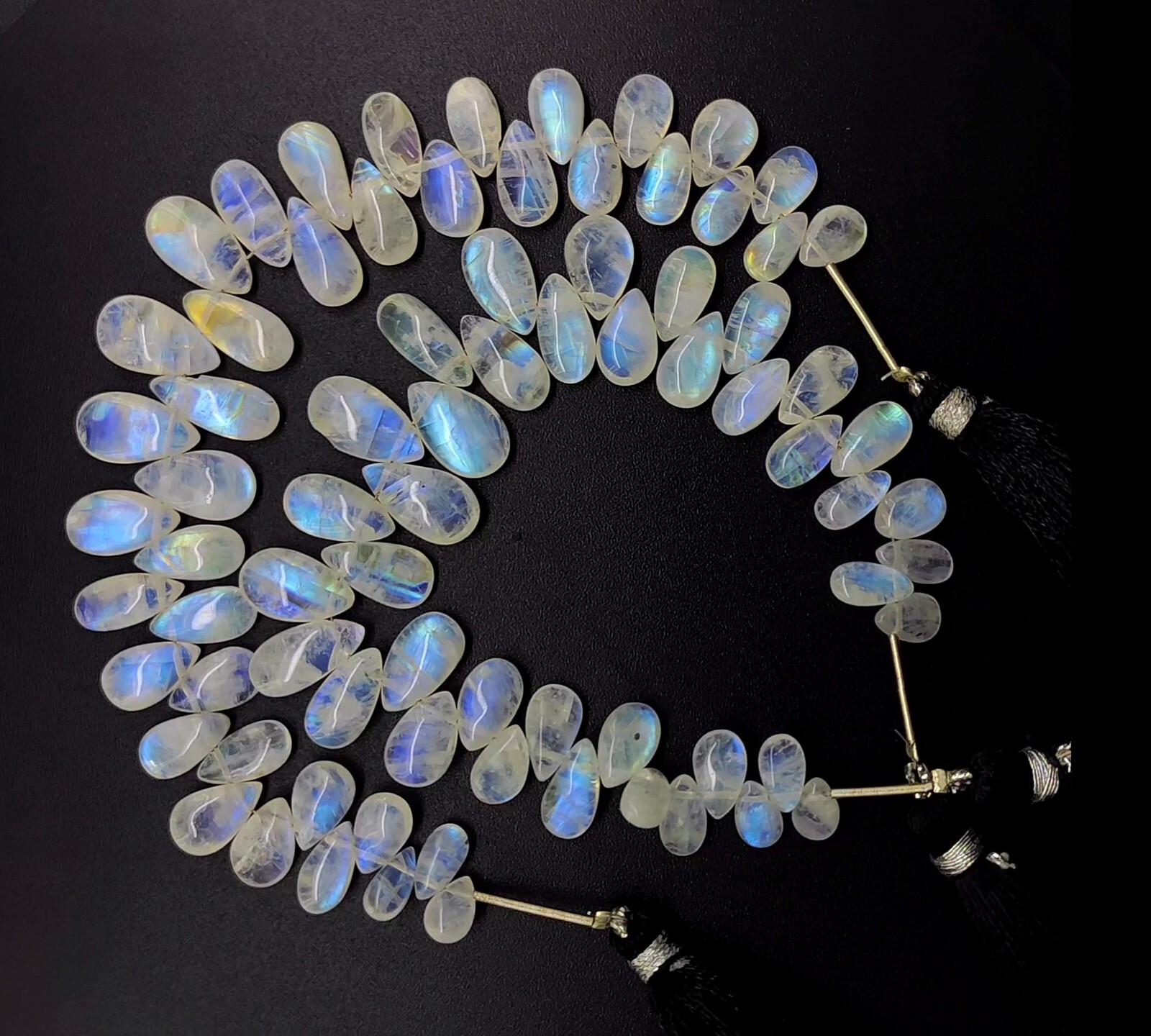 Blue Fire Rainbow Moonstone 8×5 to 13×7 mm Size Smooth Pear Beads 6″ Strand