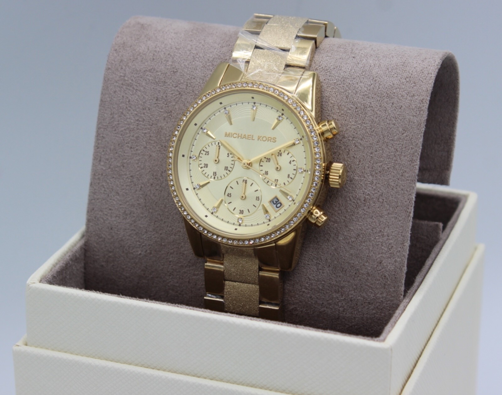 NEW AUTHENTIC MICHAEL KORS RITZ GOLD CRYSTAL CHRONOGRAPH WOMEN’S MK6597 WATCH