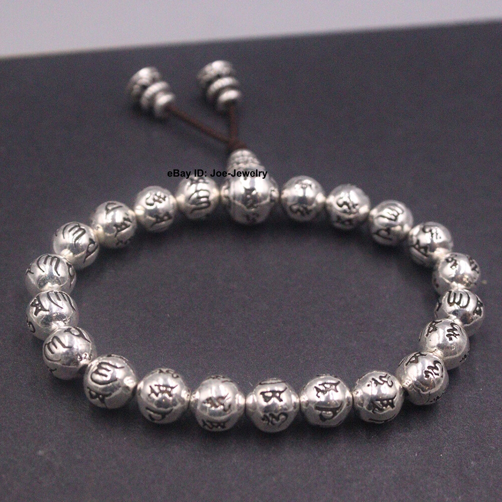 Real 999 Fine Silver Bracelet 8mm Sutra Bead Bracelet Fit Wrist 6.3inch