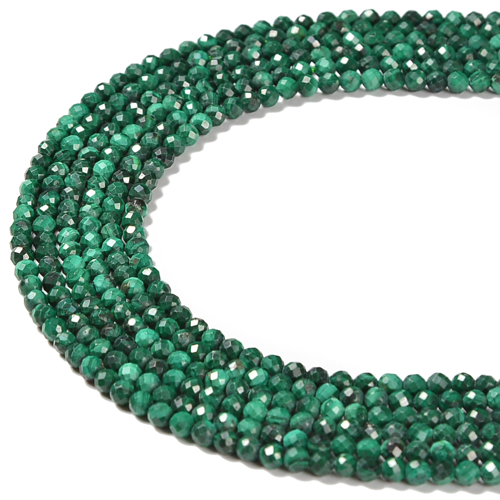 Natural Malachite Faceted Round Beads Size 3mm 4mm 15.5” Strand