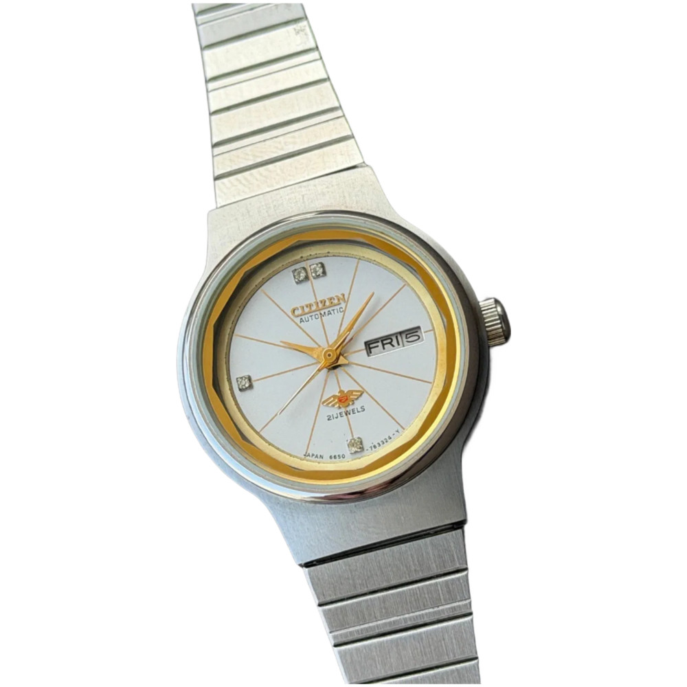 Vintage Citizen Ladies Automatic 21 Jewels Silver Dial Watch 26mm Japan S-132