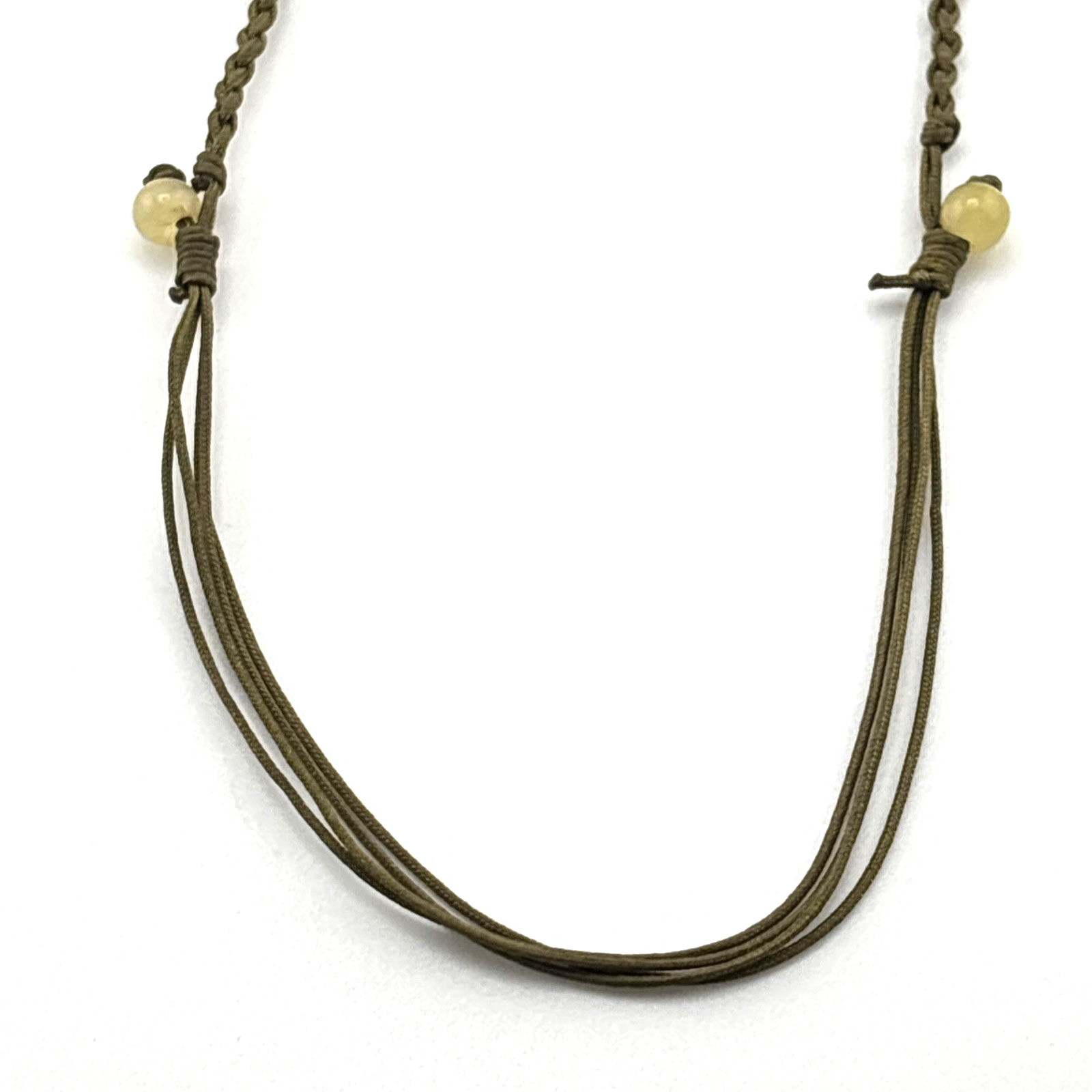 Macrame Genuine Carved Yellow Jadeite Necklace Adjustable Slide Knot 2″ Pendent