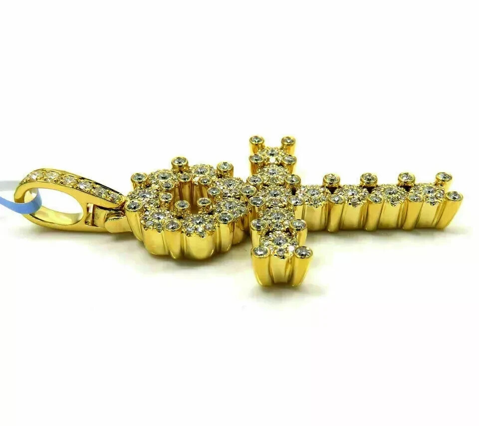 2Ct Round Cut VVS1 Diamond Ankh Cross Pendant 14K Yellow Gold Finish