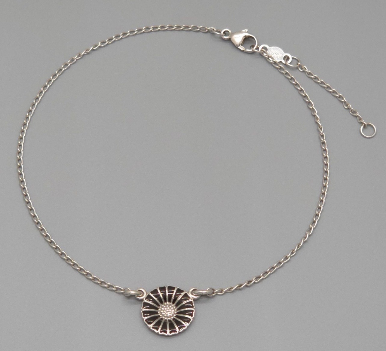 Georg Jensen Daisy Bracelet Anklet 2WAY Black Enamel Full Chain Length 25.5 cm