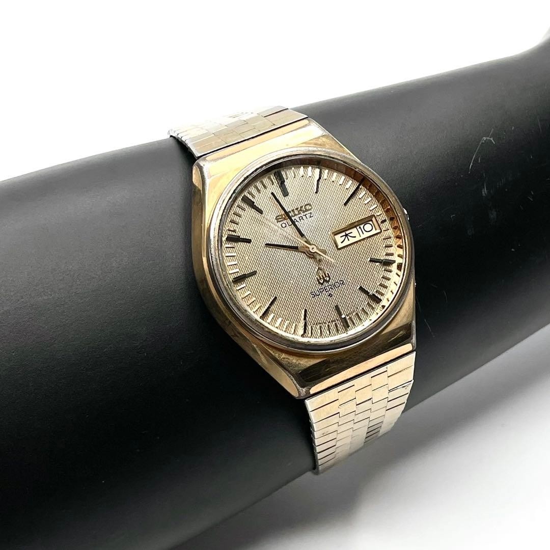 SEIKO SUPERIOR 4883-8100 Quartz Day Date Watch Gold Dial SS Bracelet 35.6mm 1977