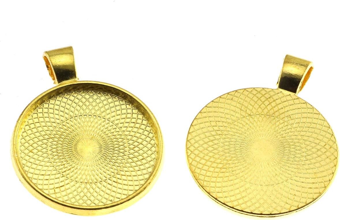 25pcs Round Bezel Pendant Trays Setting Cabochon Blank Base for DIY Gold