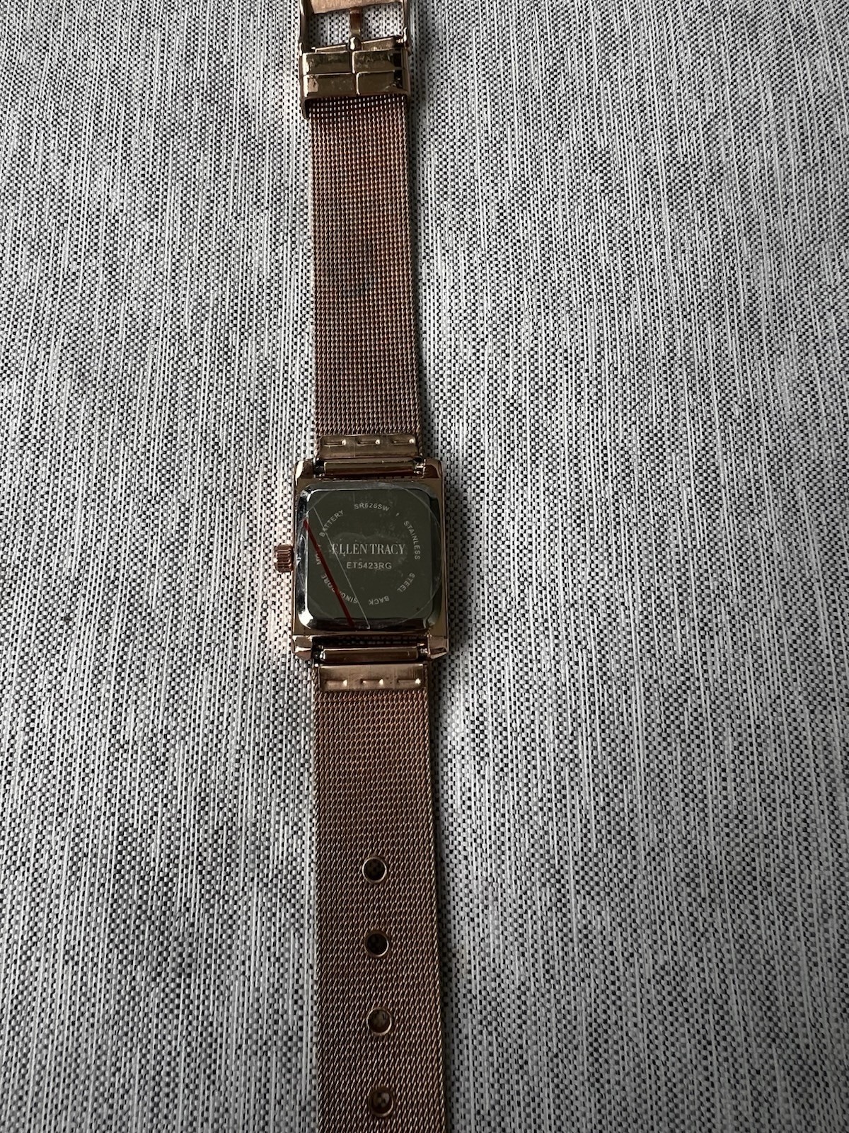 Ellen Tracy Women’s Rectangle Watch Blue Dial Rose Gold Tone Crystal Bezel