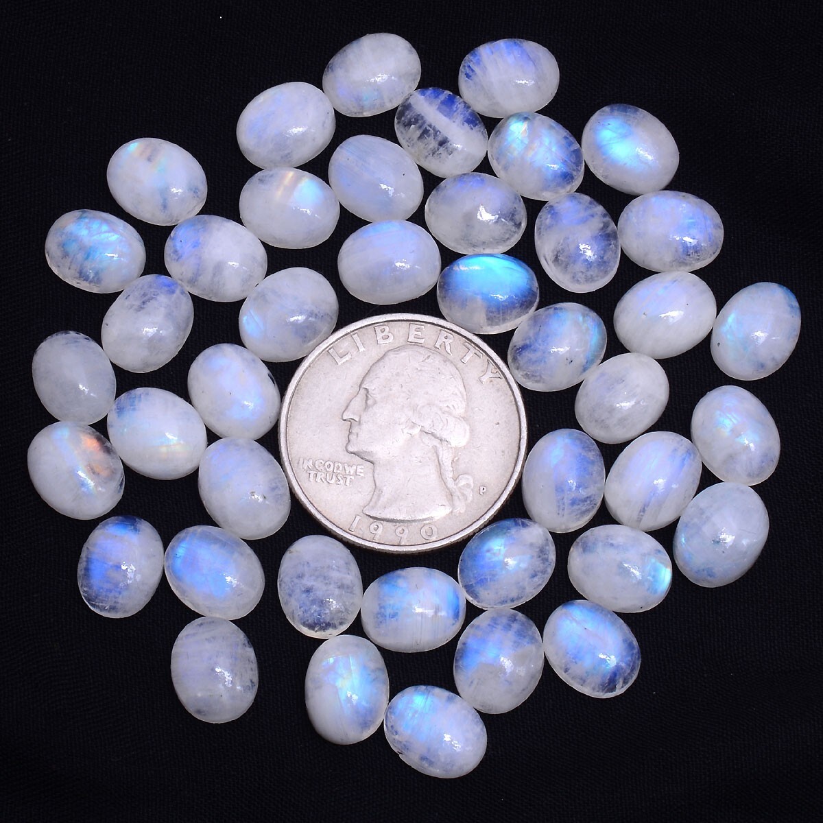 42 Pcs Natural Blue Shine Moonstone Cabochon Untreated 10mm*8mm Loose Gemstones