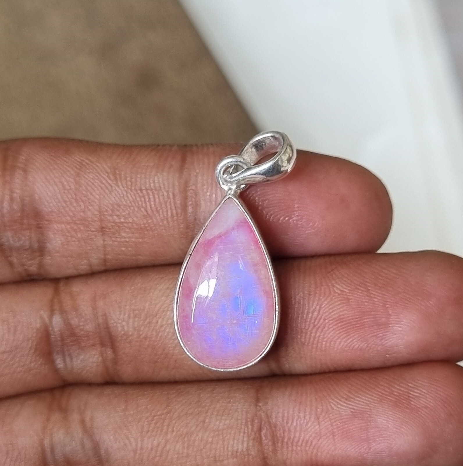 Pink Moonstone Pendant 925 Sterling Silver Breathtaking Handmade WonderfulPG1208