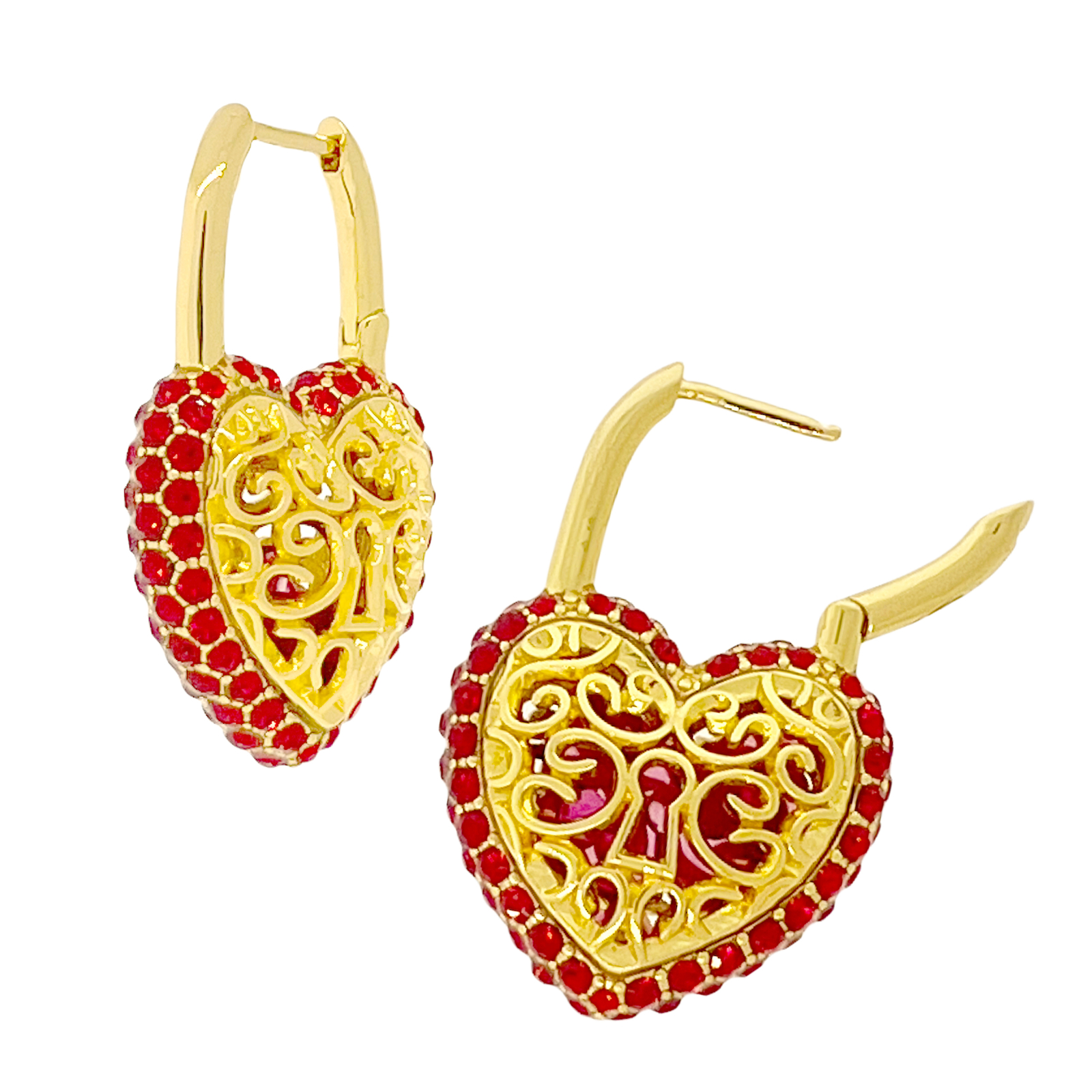 Filled Love Red Crystal Earrings by Ritzy Couture DeLuxe 18k Gold Plating
