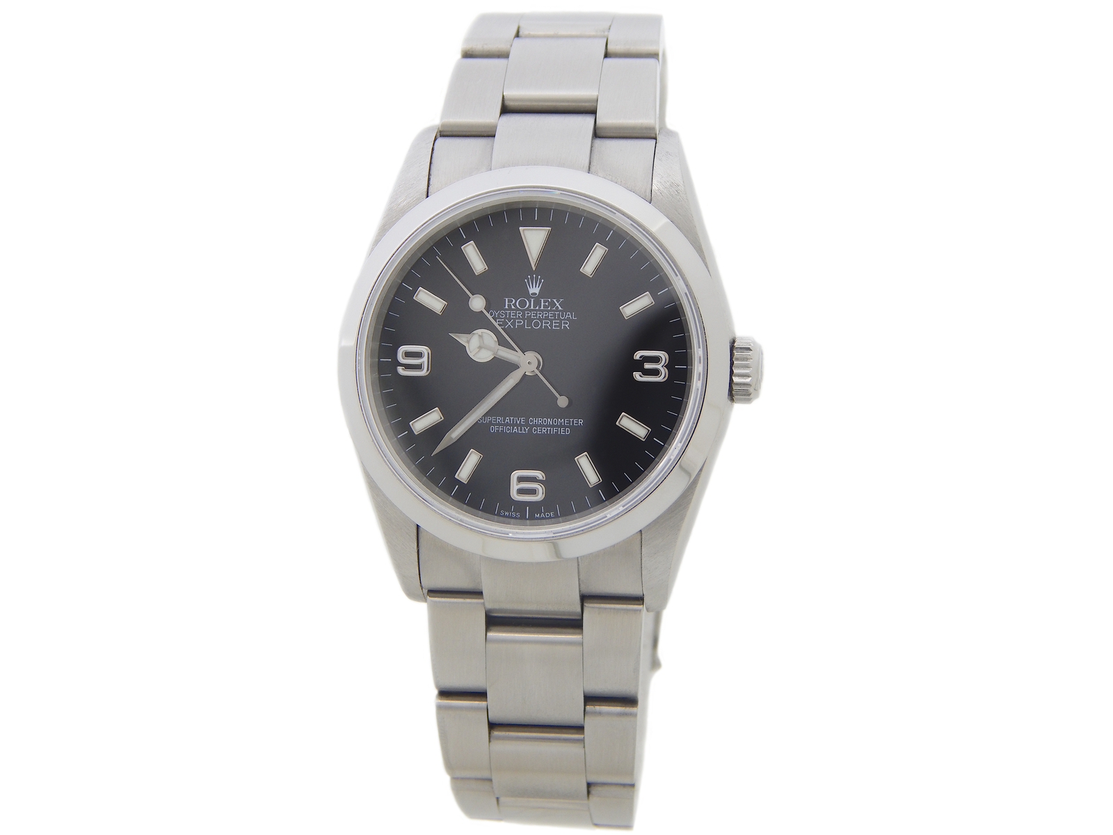 Rolex Mens Explorer I Stainless Steel Watch Black Arabic Dial Oyster Band 114270