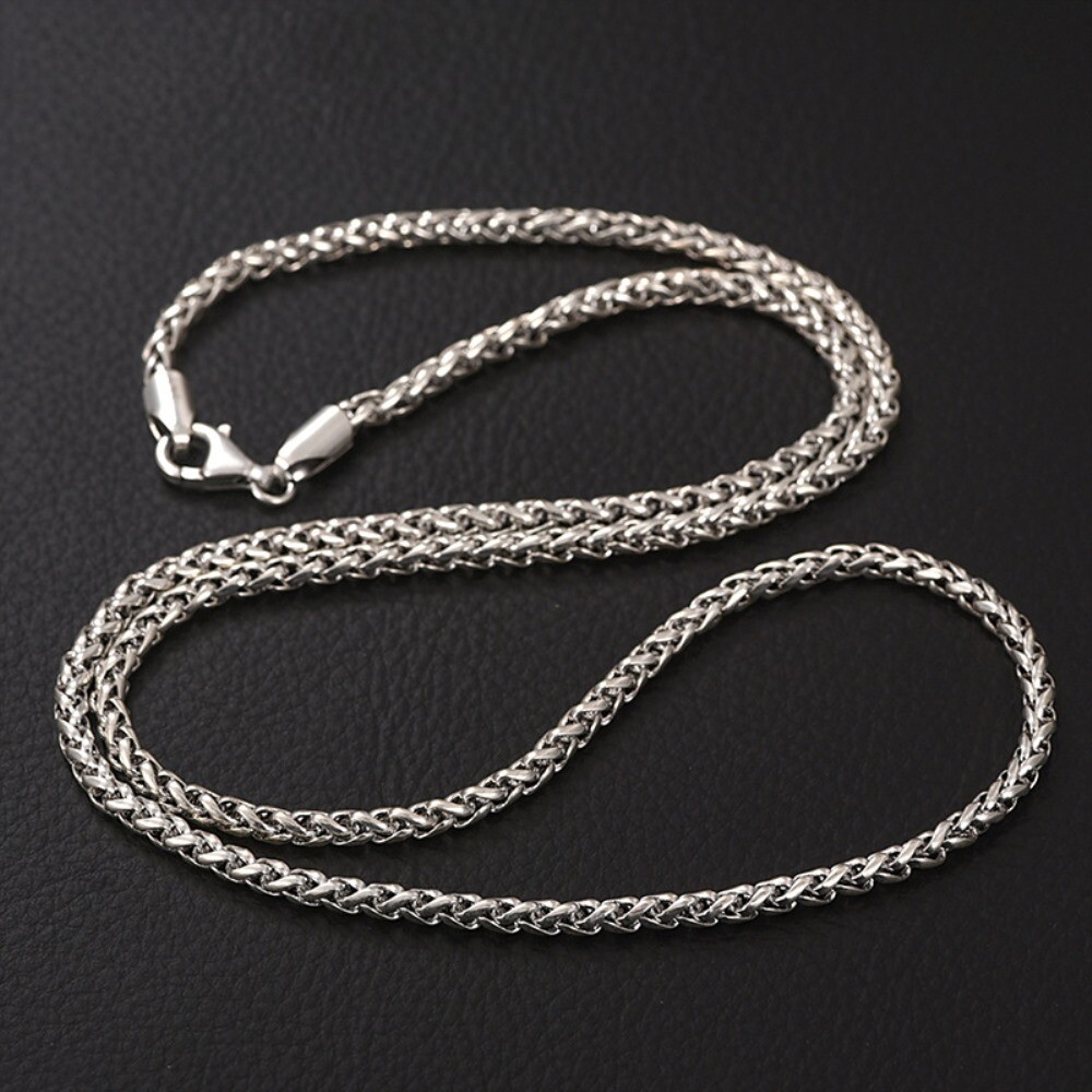 Real 925 Sterling Silver S925 Men Women Necklace 3mm Wheat Link Chain