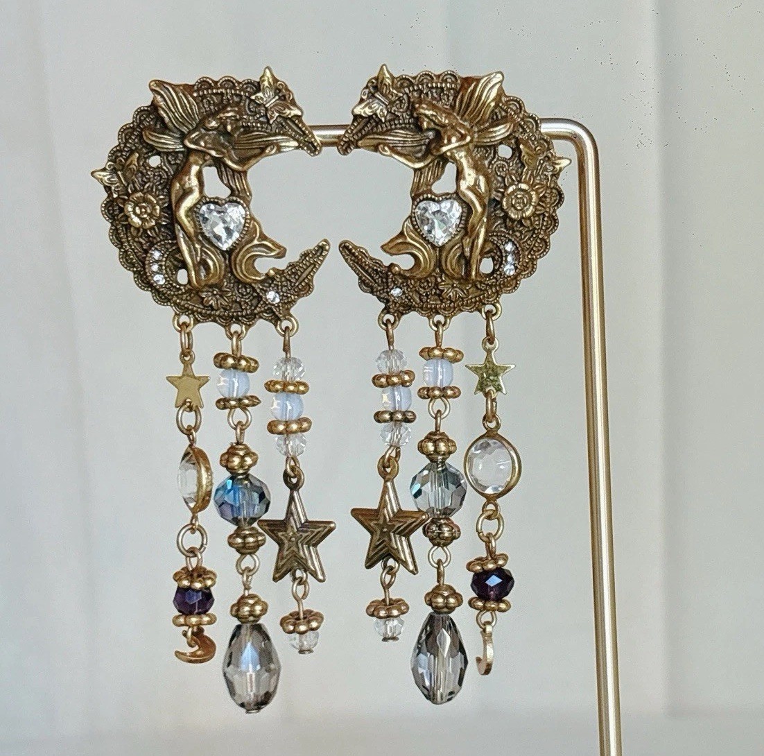 Boho Statement Gold Dangle Earrings Crystal Tassel Drop Party Gift