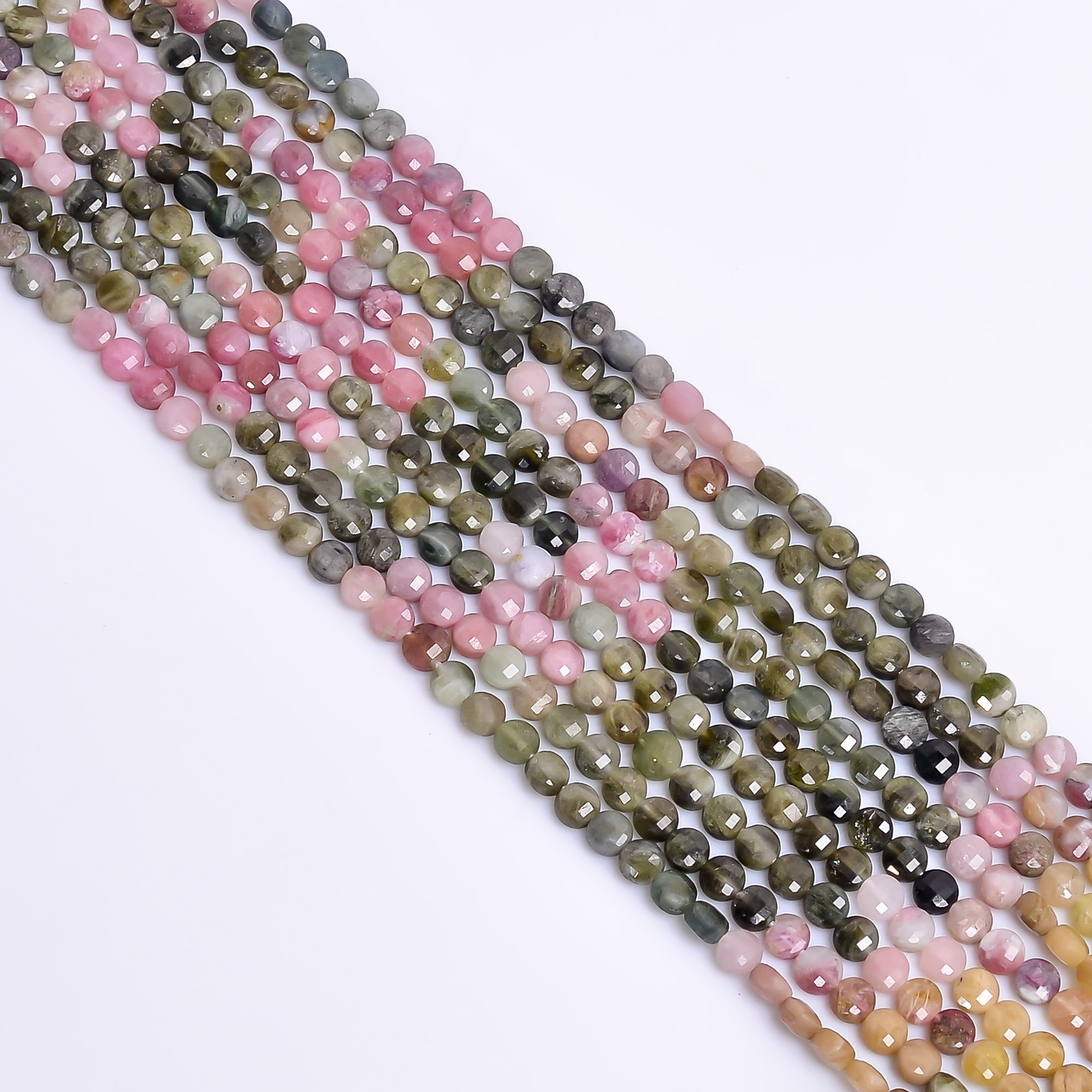100% Natural Multi Tourmaline Gemstone Coin Faceted Beads 4X4mm Strand 13″ EB128