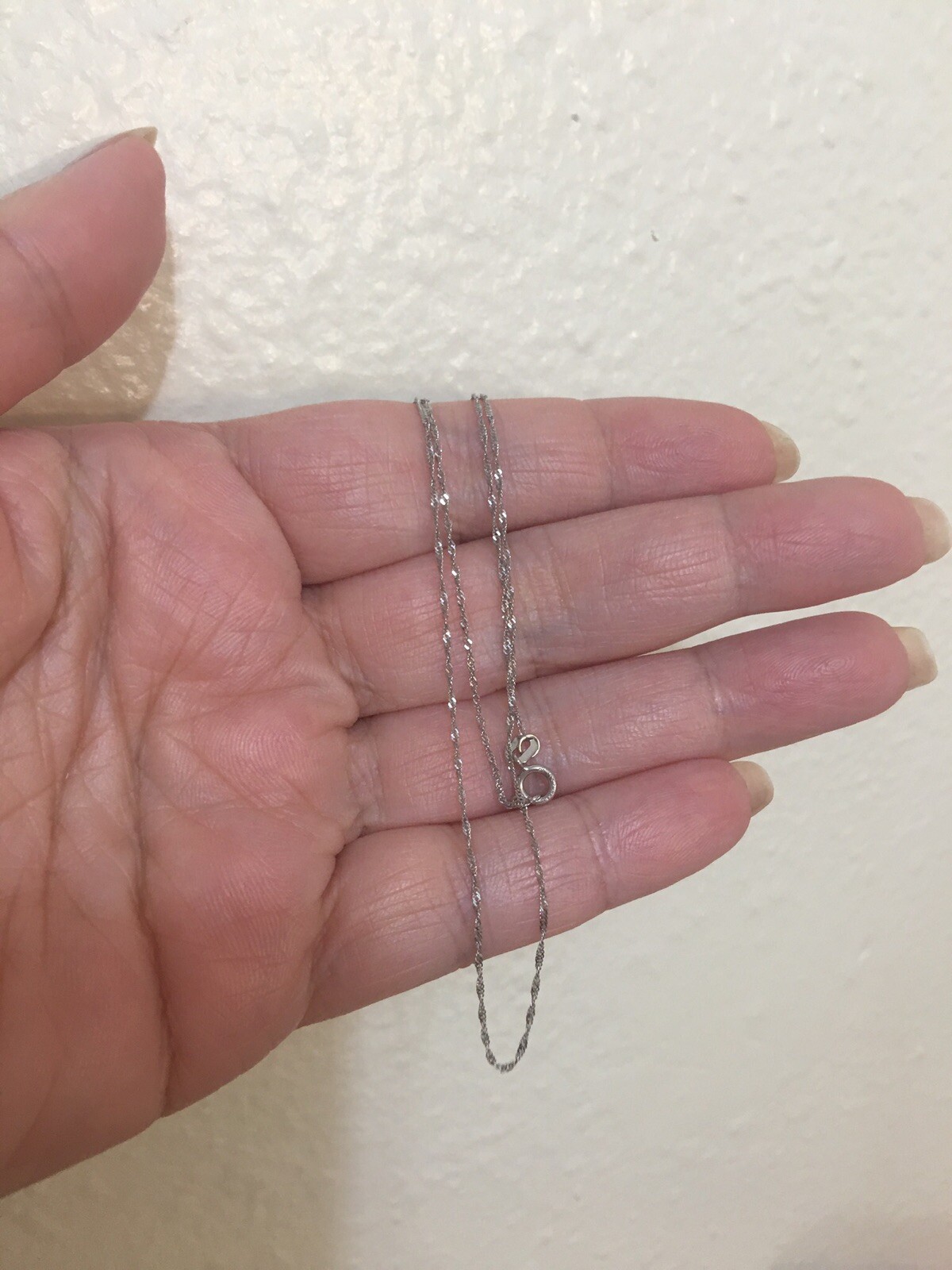 10K Solid White Gold Twisted Skinny ￼￼Singapore Chain 18” Necklace Midas Turkey