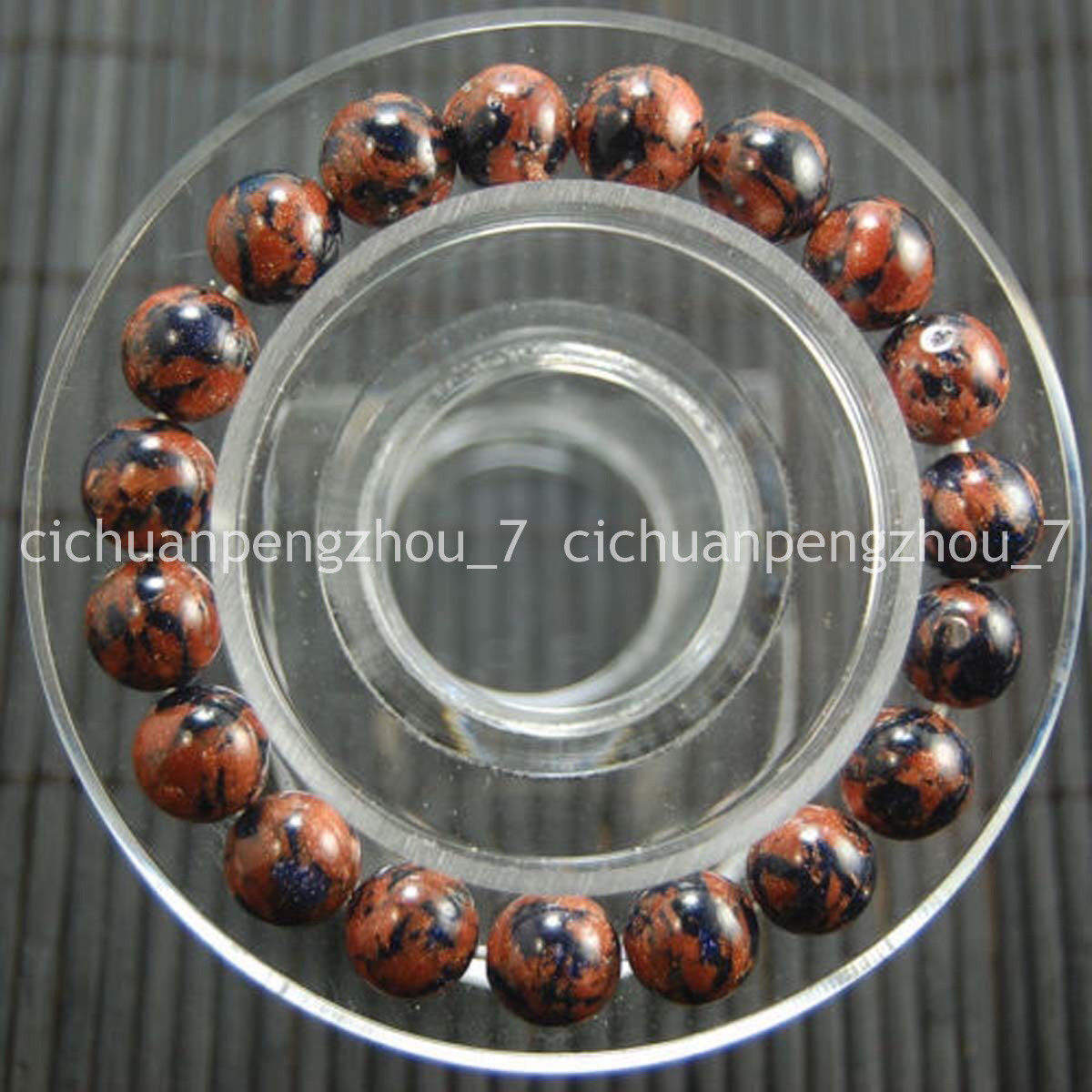 Gold Blue Sandstone Bracelet 4/6/8/10/12/14mm Round Gemstone Beads Elastic 7.5″