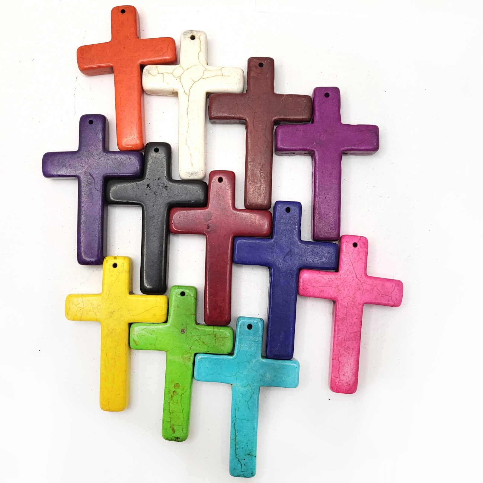 2.5″ Cross Pendant Howlite Turquoise Cross Decor Necklace Pink Blue White Orange