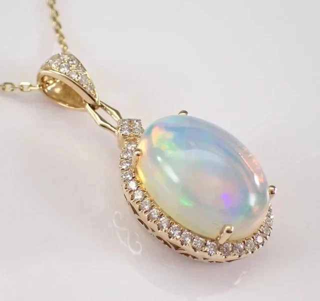 3.20Ct Oval Cut Lab Created Fire Opal Halo Pendant 14K Yellow Gold Plated Silver