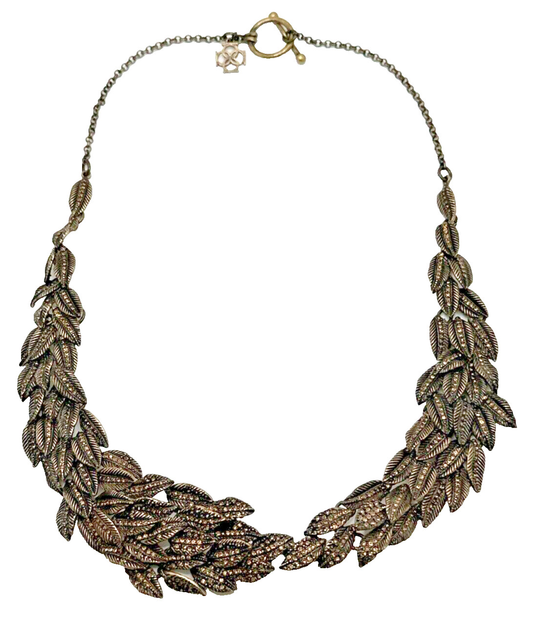 ANN TAYLOR Rhinestone Leaves Collar Necklace Bronze Tone Runway Statement 21″