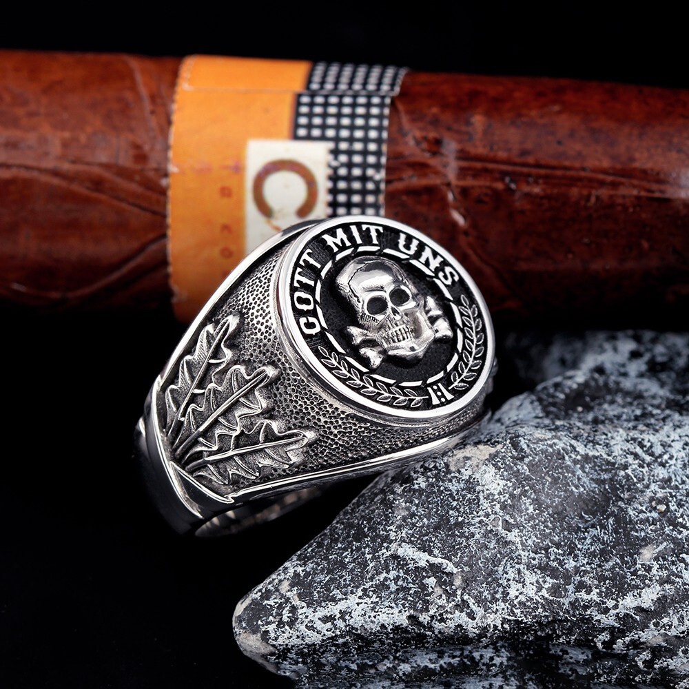 Memento Mori Skull Gott Mit Uns Germany WⅡ Prayer Sterling Silver Ring