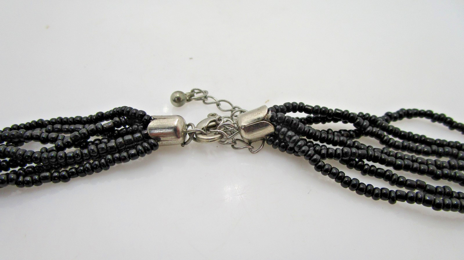 Southwestern 7 Stand Micro Multi Color Black Seed Bead Boho Necklace 28″