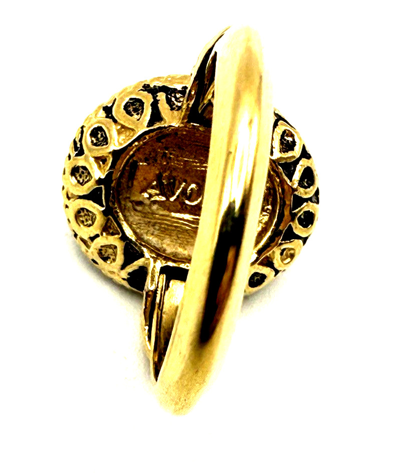 Vintage Avon Byzantine Style Faux Onyx & Pearl Gold Tone Cocktail Ring Size 4
