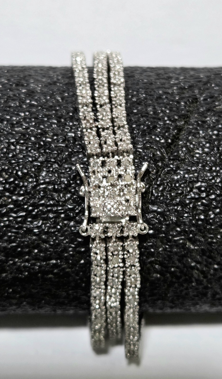 Signed FED 925 Sterling Silver 3-Row Tennis Bracelet CZ Triple Strand 7.5″