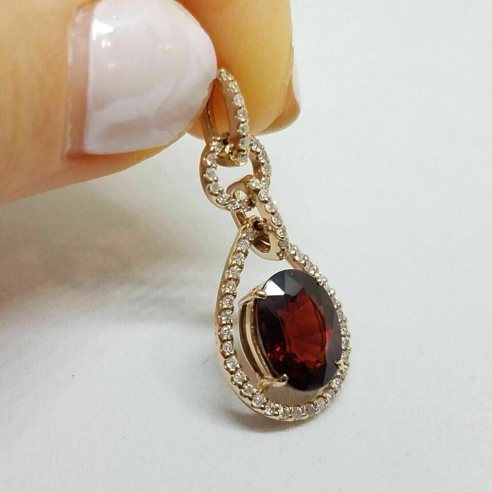 4 Ct Oval Cut Simulated Garnet Women’s Wedding Pendant 14K White Gold Plated