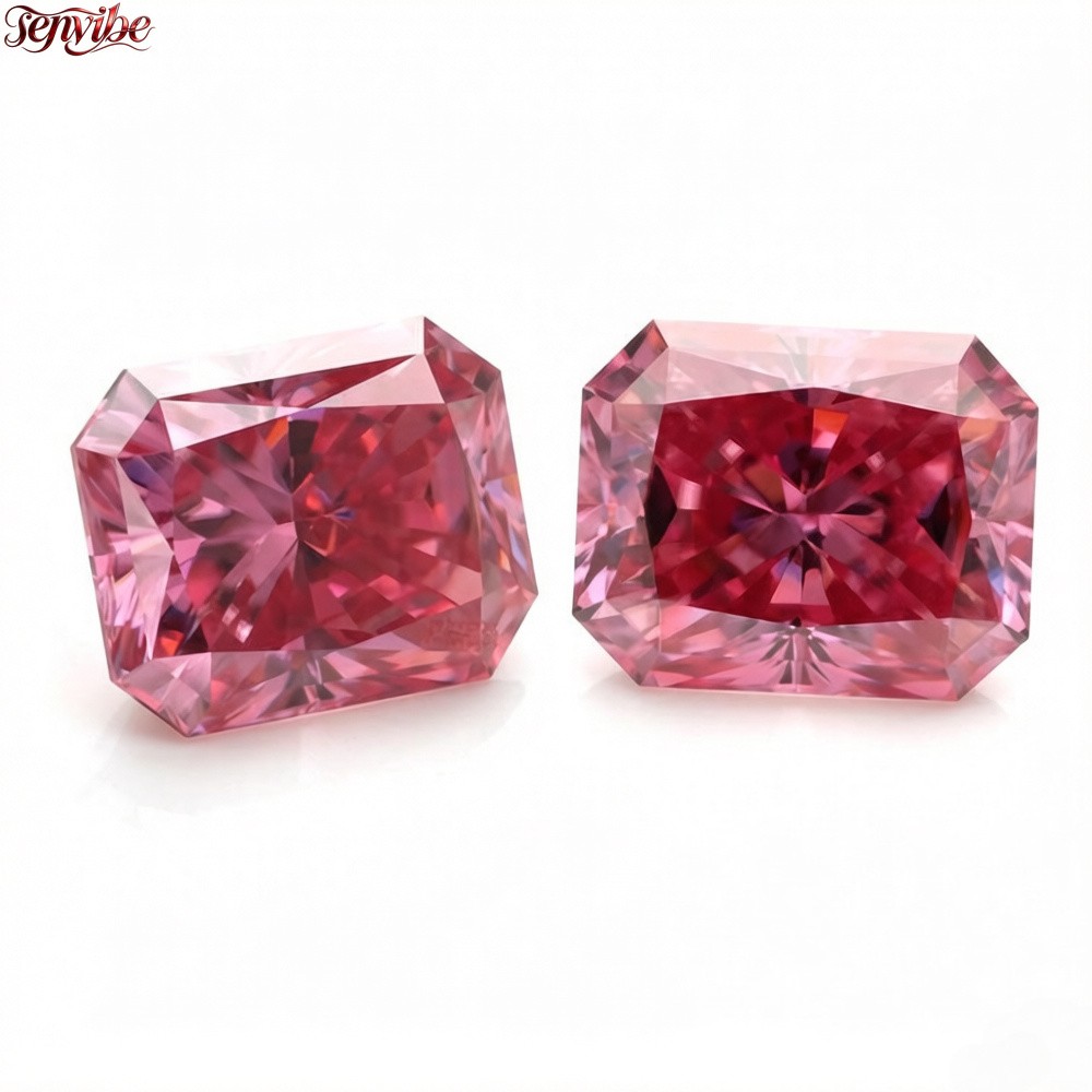 0.5~5ct VVS1 Pink Radiant Excellent Cut Moissanite Loose Gemstones for Jewelry