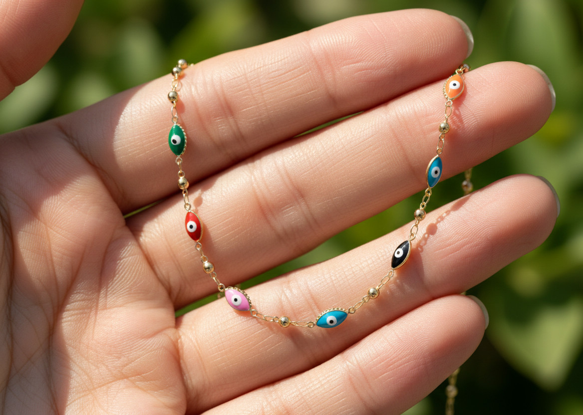 Dainty Evil Eye Station Bracelet | 18K Gold Plated Brass with Colorful Enamel