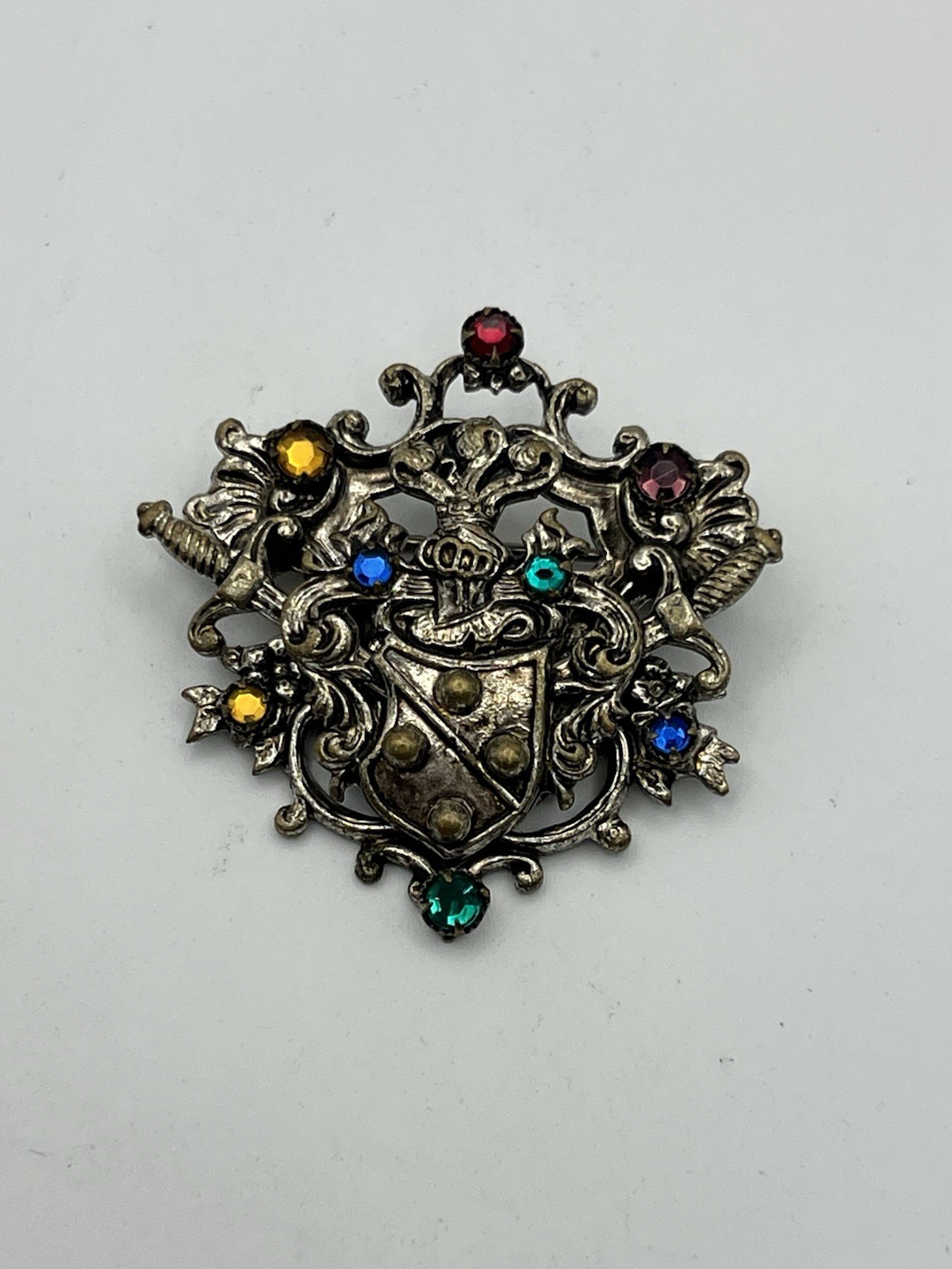 Coat of Arms Family Crest Colored Rhinestone CZECH SLOVAKIA Vintage Brooch pin